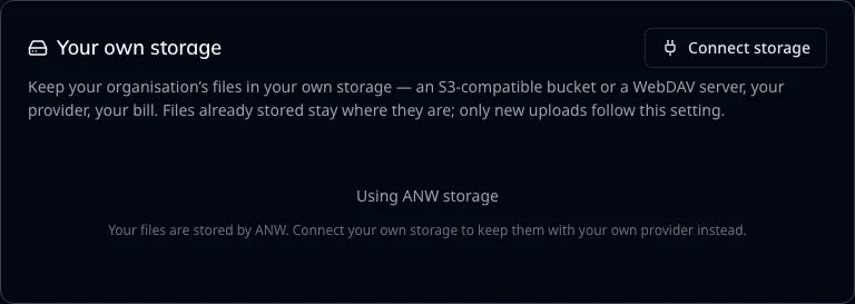Where an organisation chooses platform storage or connects its own